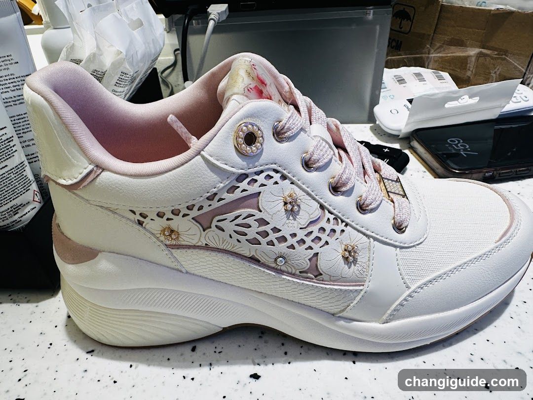 White Floral Sneaker on Counter