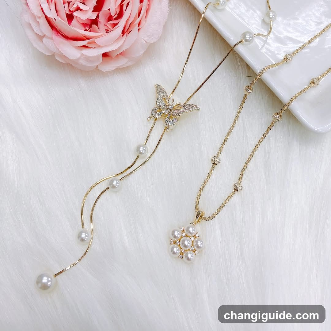 Necklaces with Butterfly and Flower Pendants