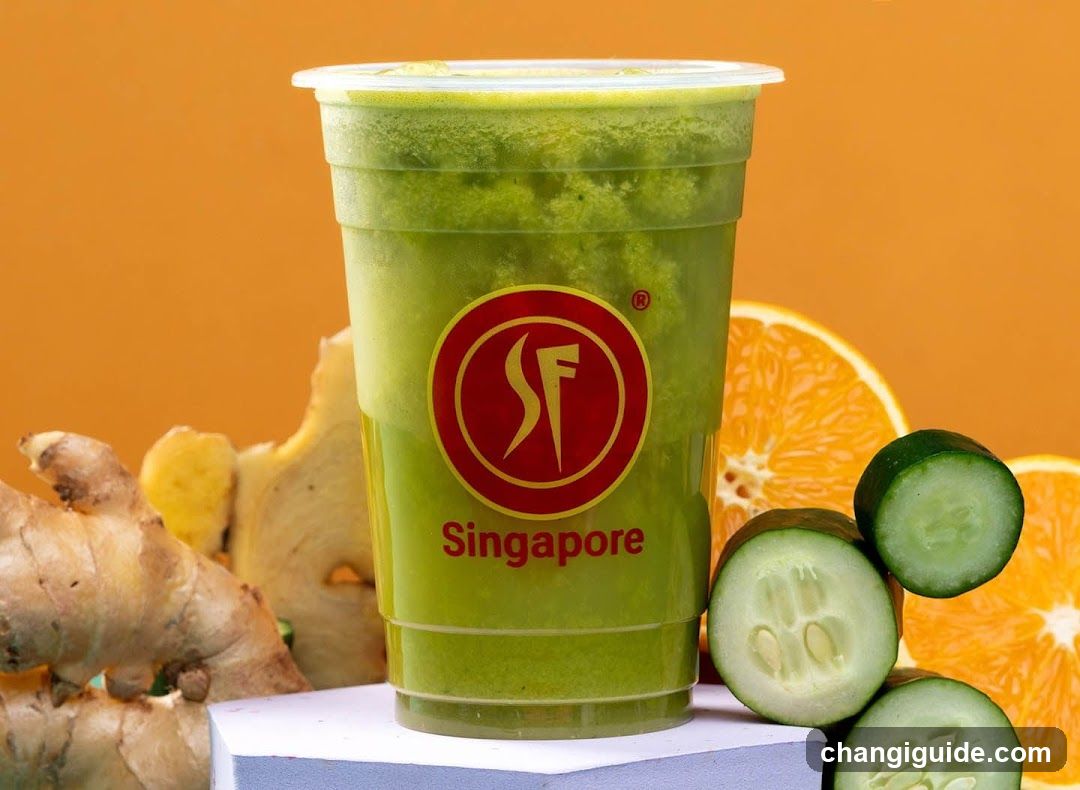 Green beverage in a cup with logo