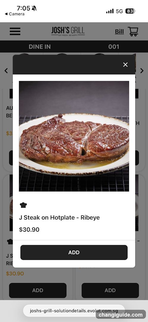 JOSH'S GRILL Mobile App Interface