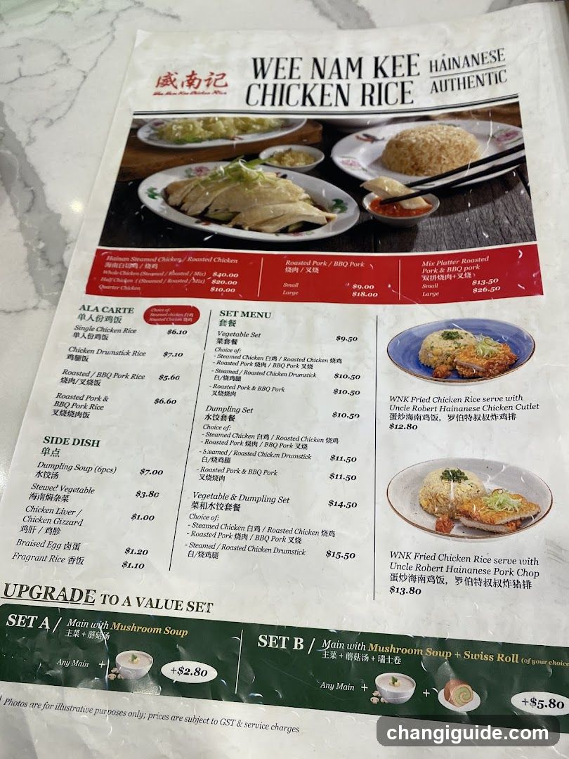 Wee Nam Kee Chicken Rice Menu