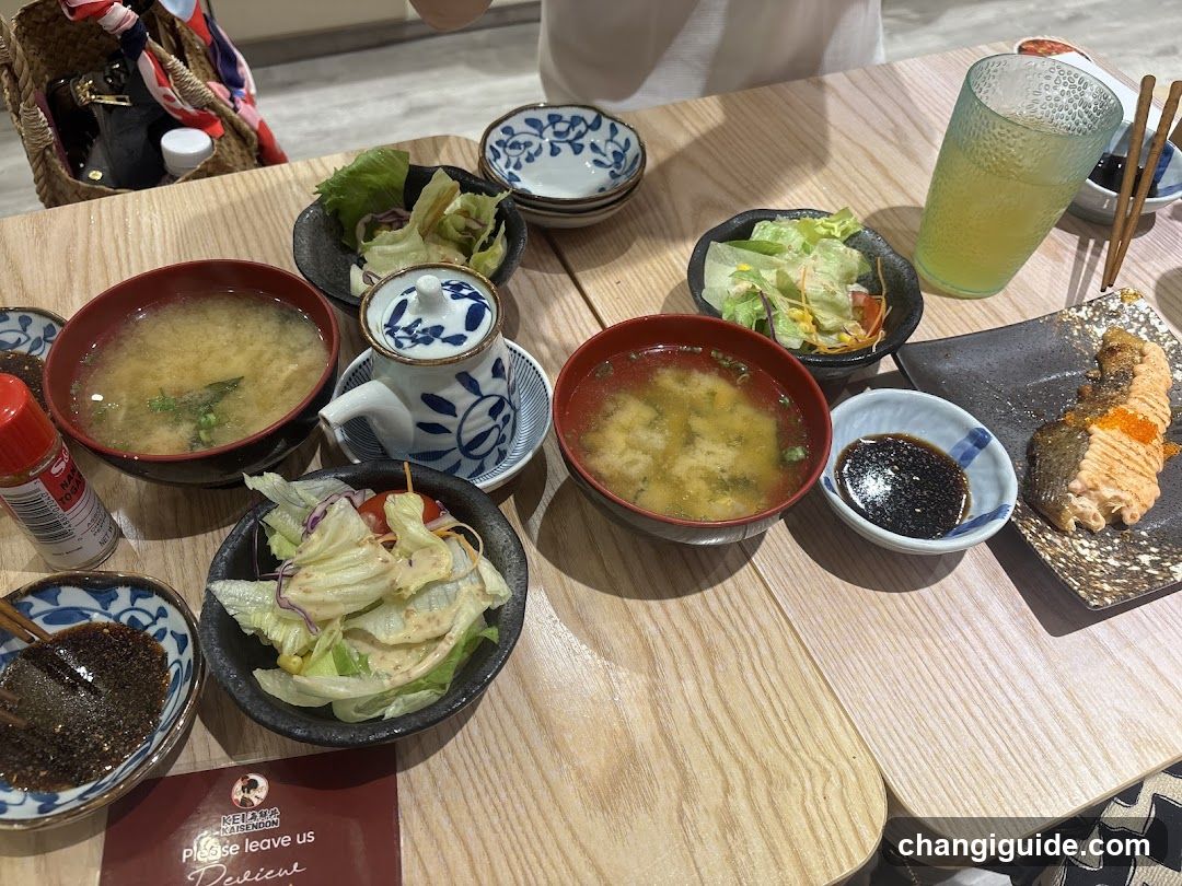 Japanese Meal Spread on Wooden Table