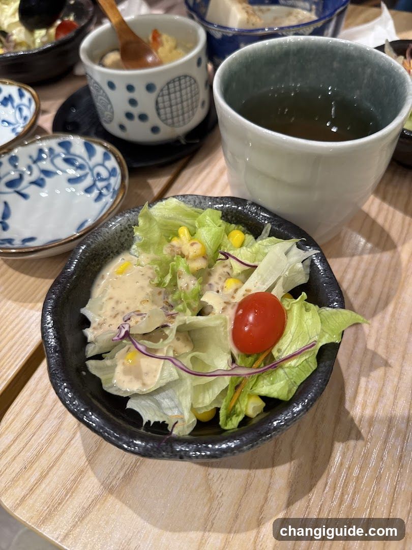 Salad with Dressing and Side Dishes