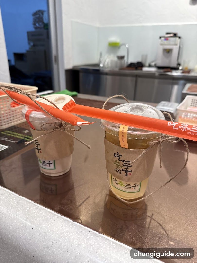 Beverage cups on counter