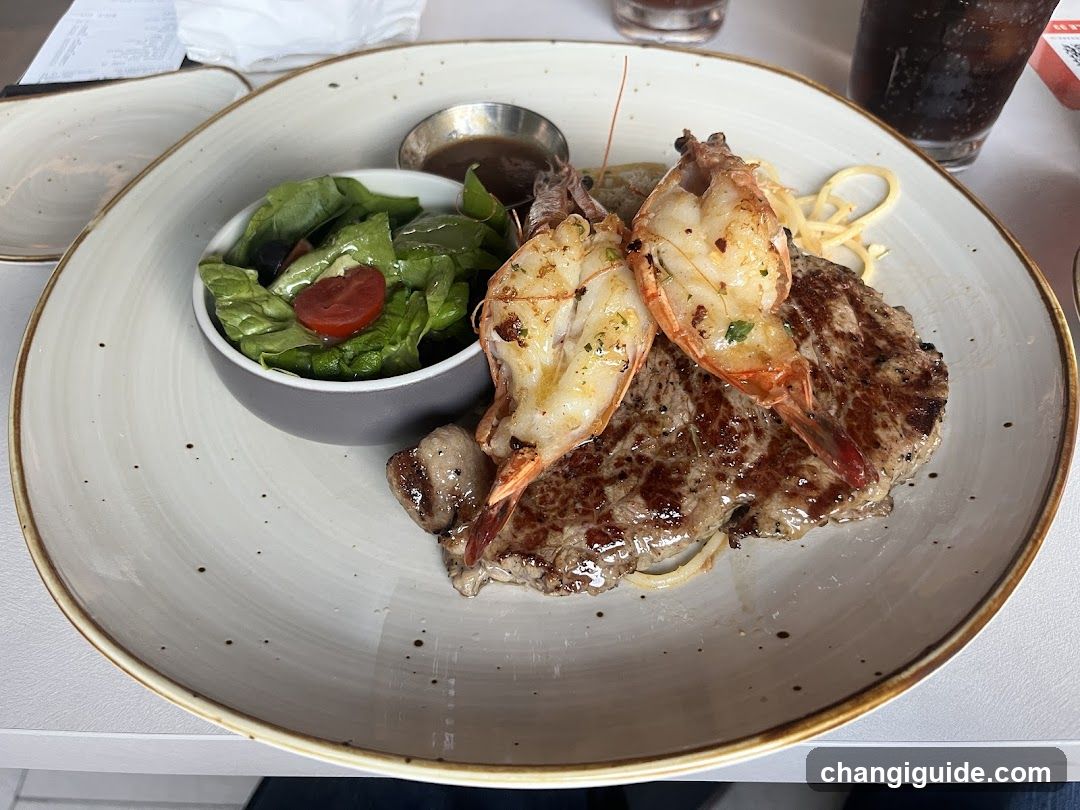 Steak with Shrimp and Salad