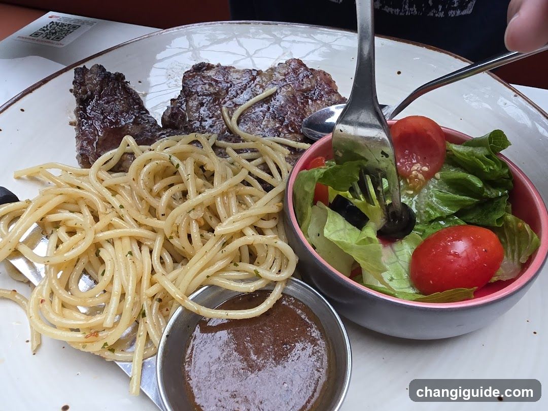 Meal with Pasta, Steak and Salad