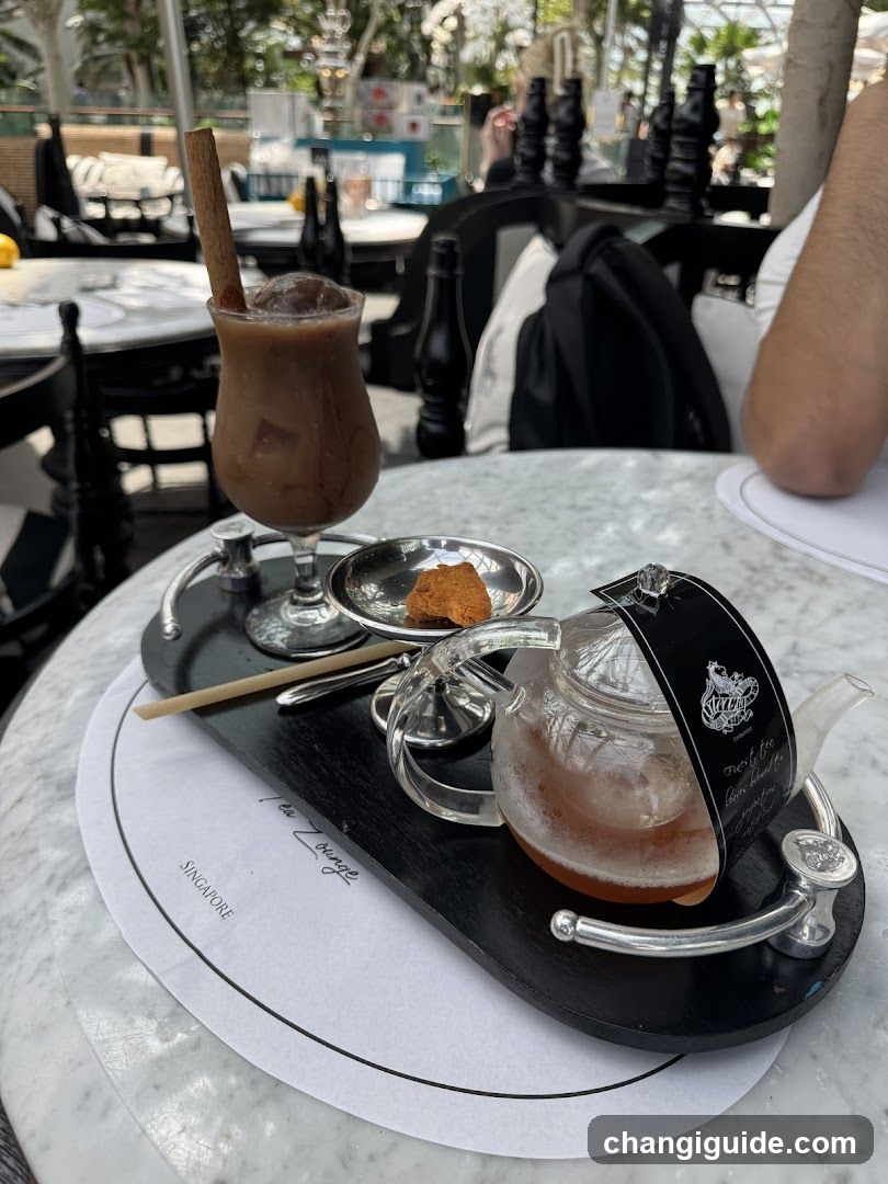 Tea and Coffee Set at an Outdoor Cafe