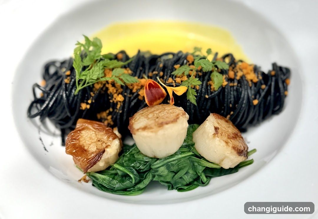 Black Pasta with Scallops and Greens