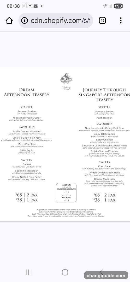 Dream Afternoon Teasery & Journey Through Singapore Afternoon Teasery Menu
