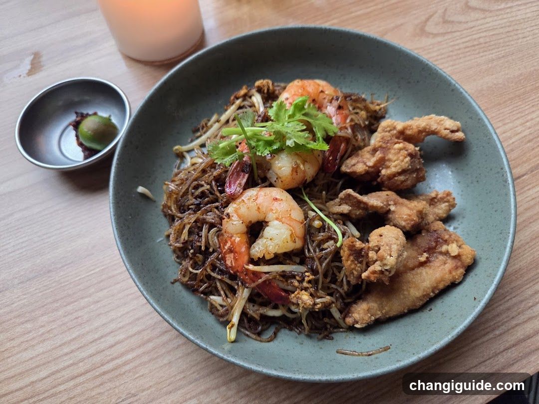 Shrimp Fried Noodles with Fried Chicken