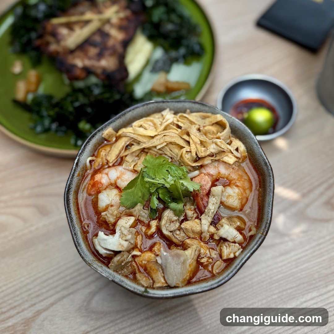 Spicy Noodle Bowl with Shrimp and Tofu Skin