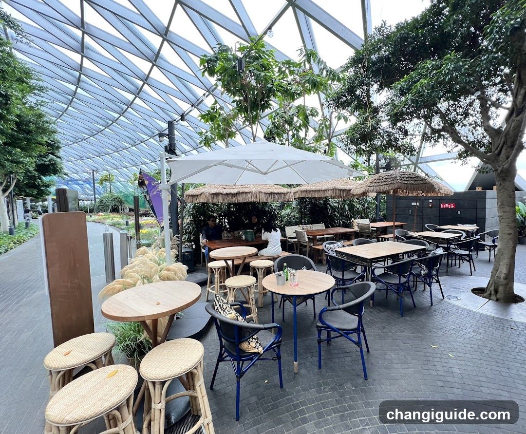 Outdoor Seating Area with Glass Dome Structure