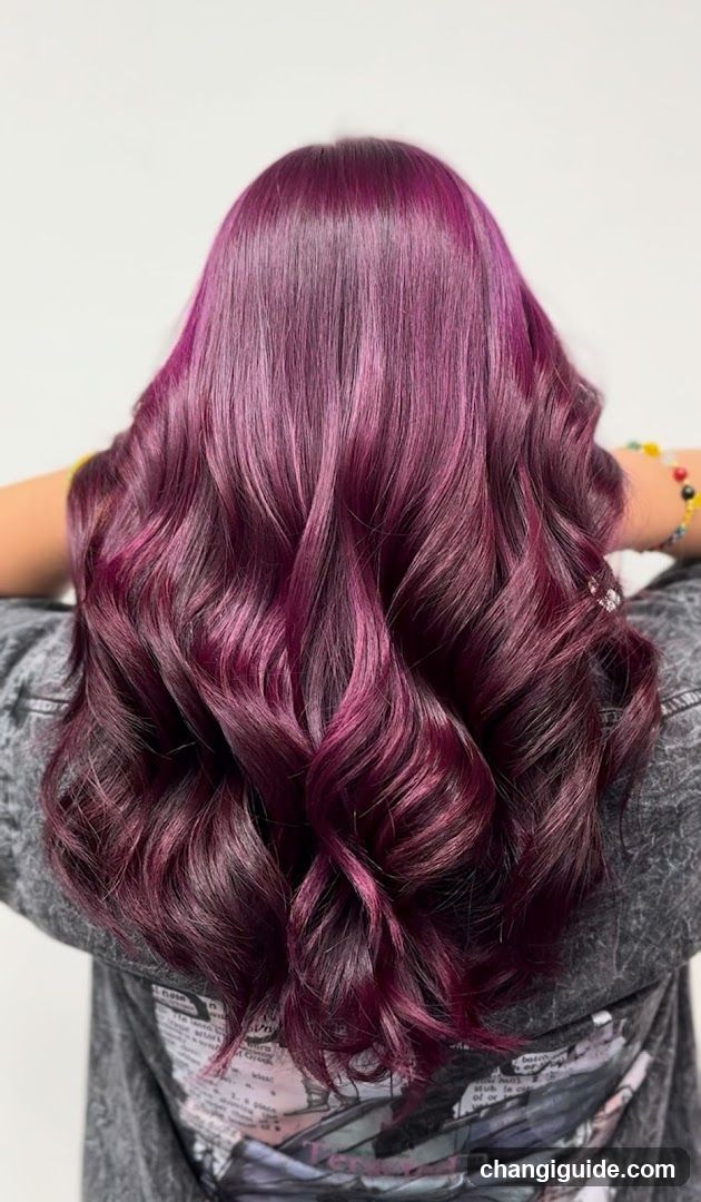 Purple Wavy Hair Back View