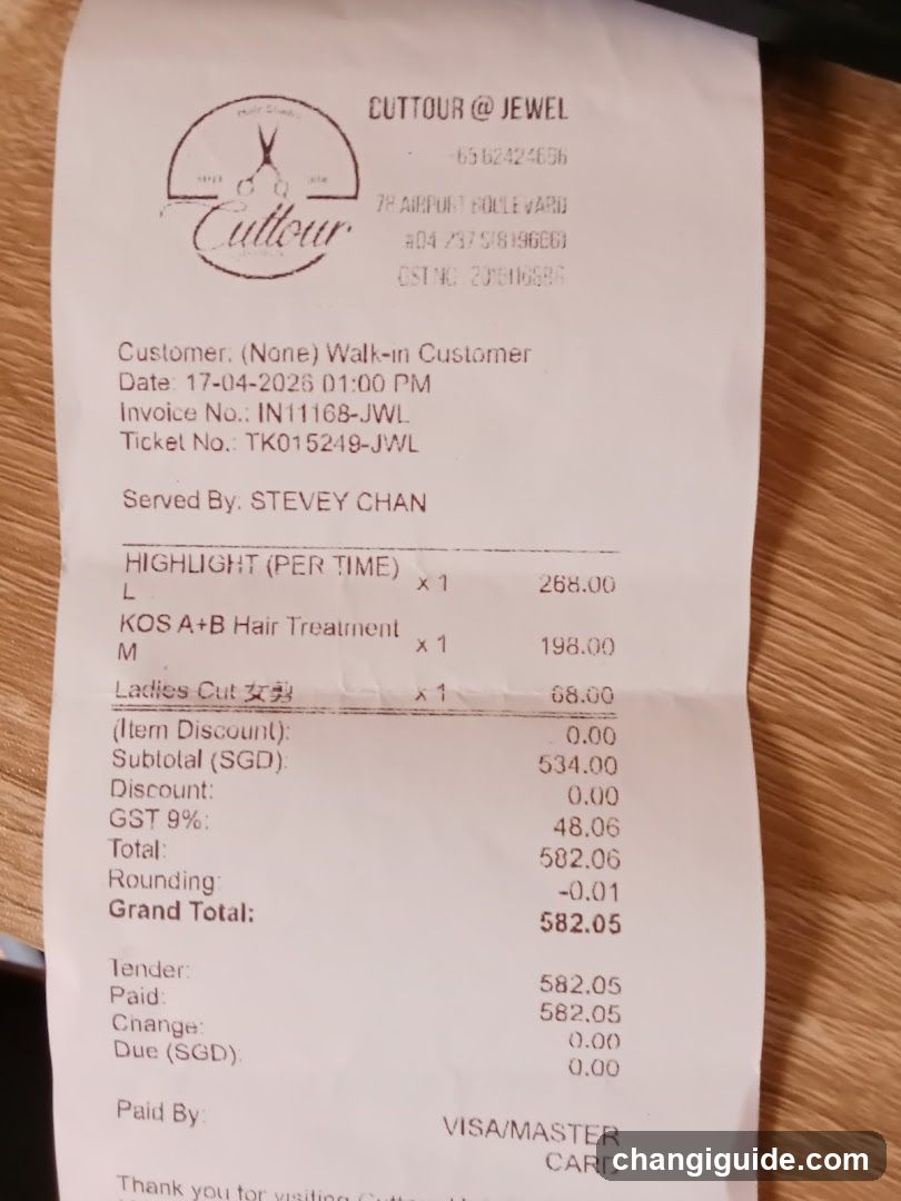 Receipt from Cuttour @ Jewel