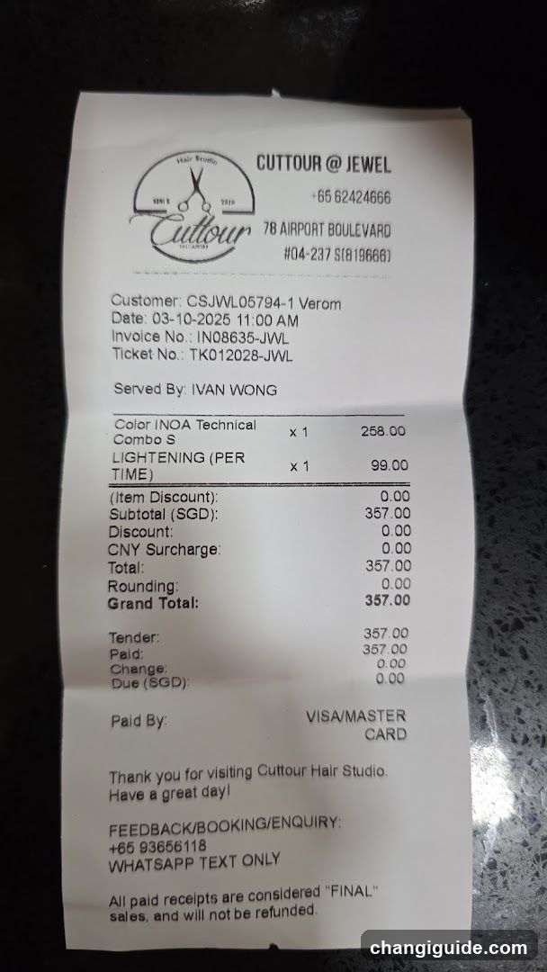 Receipt from Cuttour @ Jewel
