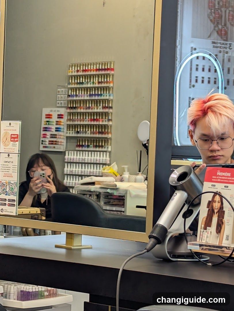 Salon Interior with Hair Styling and Nail Polish Display