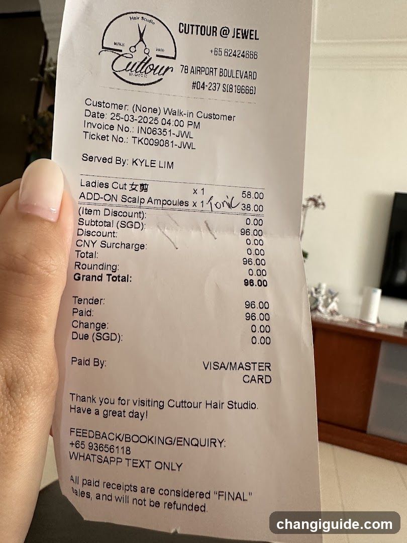 Receipt from Cuttour Hair Studio