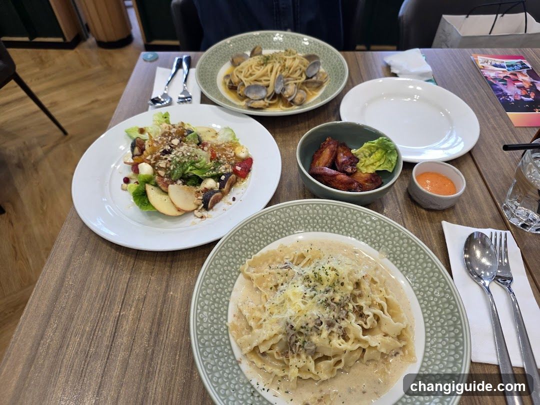 Dining Table with Pasta and Salad