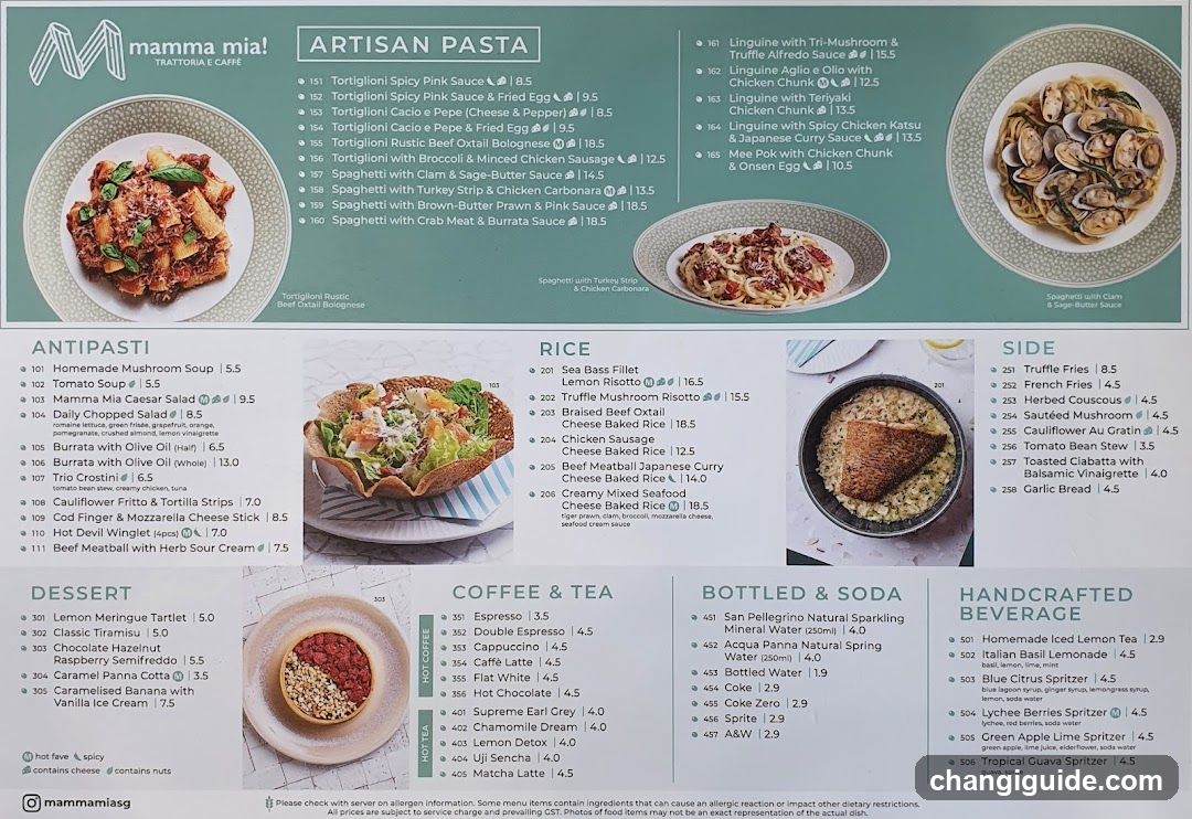 Mamma Mia! Trattoria Cafe Menu