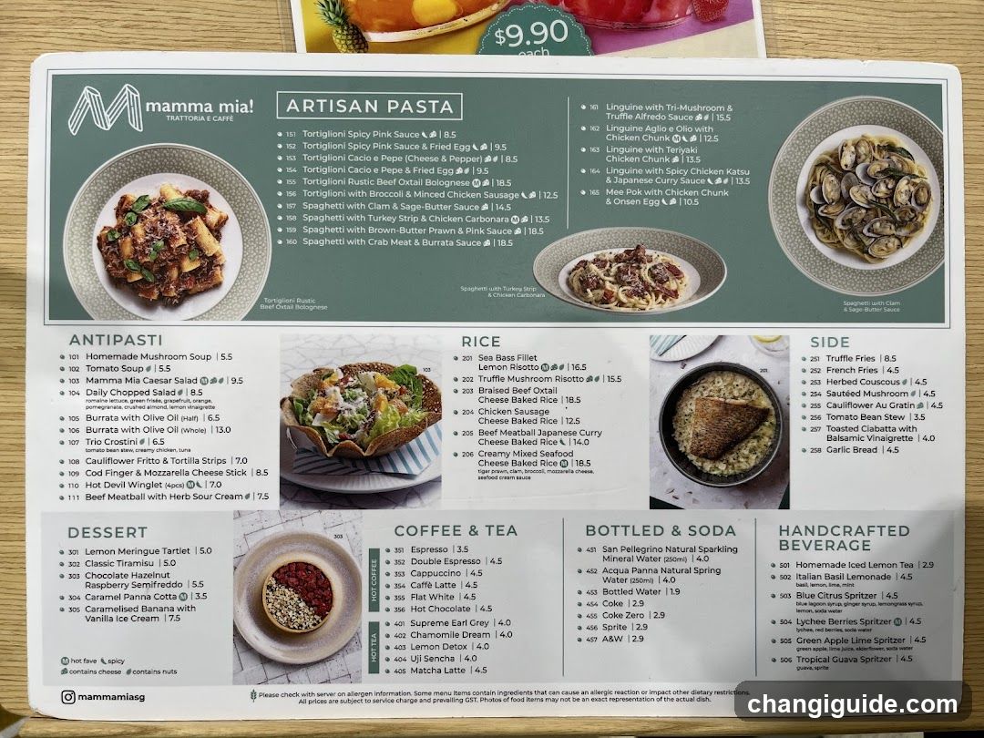 Mamma Mia! Artisan Pasta Menu