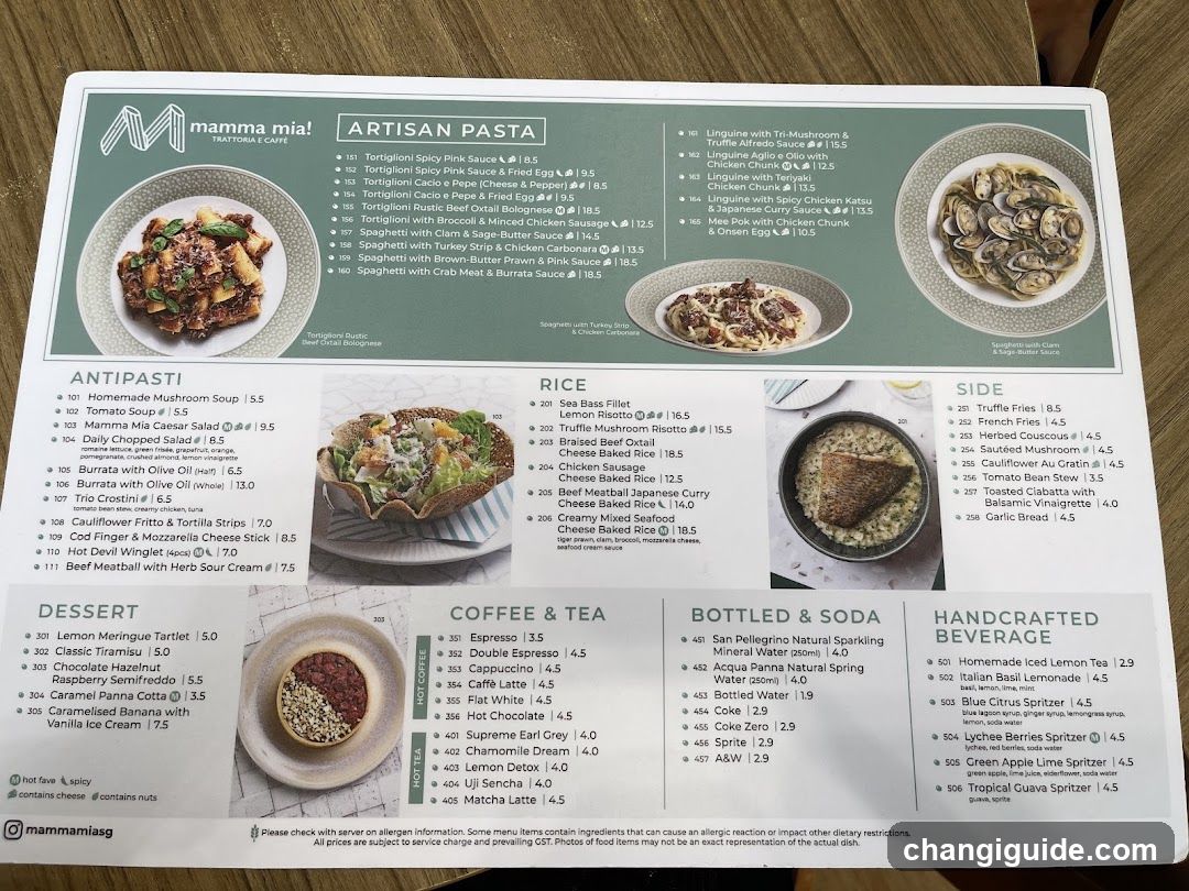 Mamma Mia! Artisan Pasta Menu