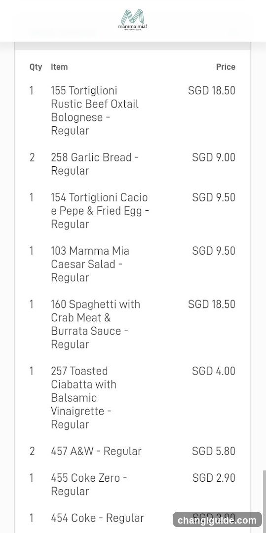 Mamma Mia! Menu