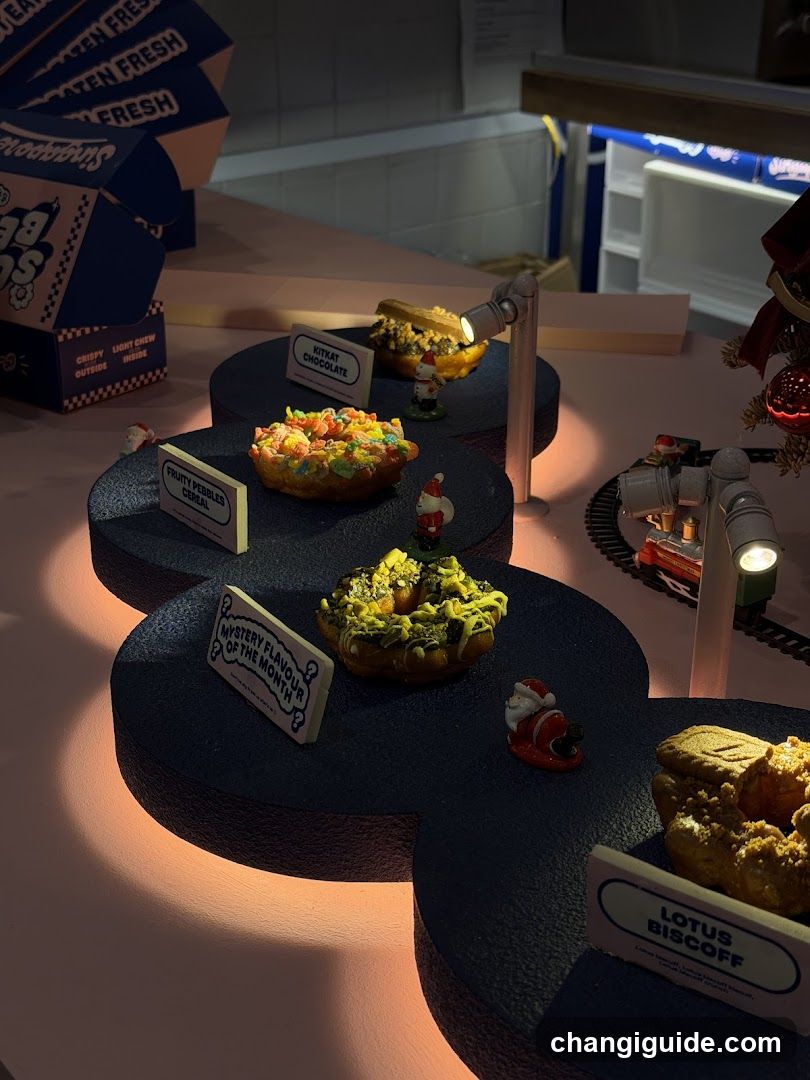 Donut Display with Labels and Miniature Train