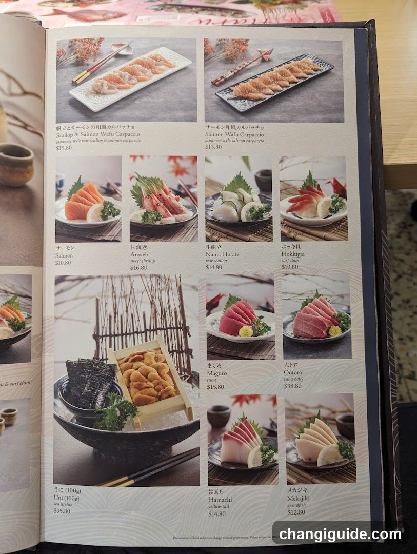 Sashimi and Seafood Menu Page