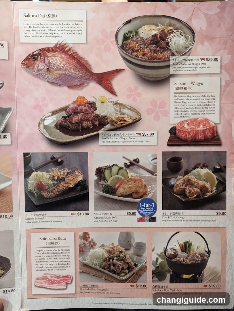Sakura Dai and Satsuma Wagyu Menu Page