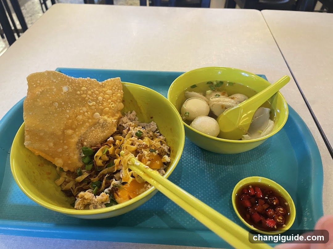 Noodle Meal with Fish Balls and Chili Sauce
