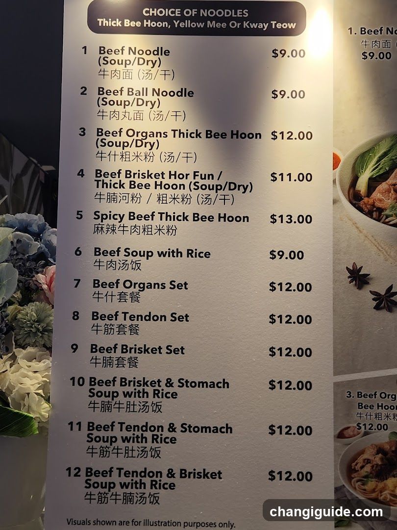 Beef Noodle Menu