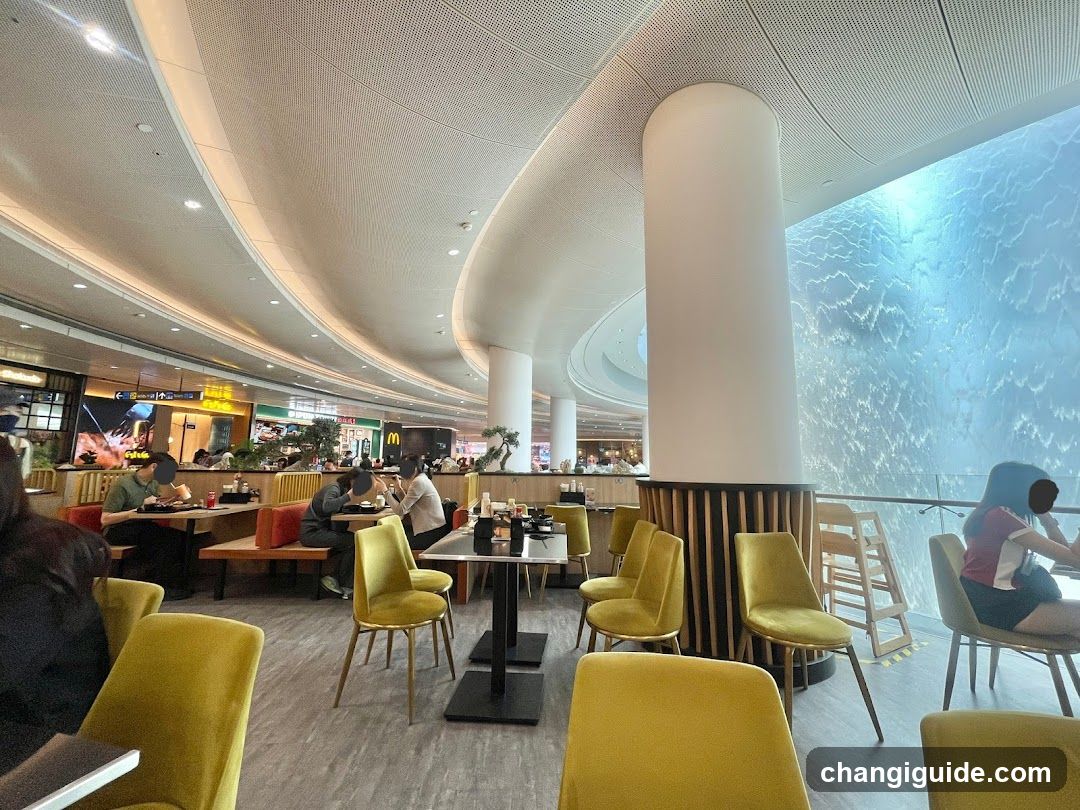 Modern Dining Area with Waterfall Feature