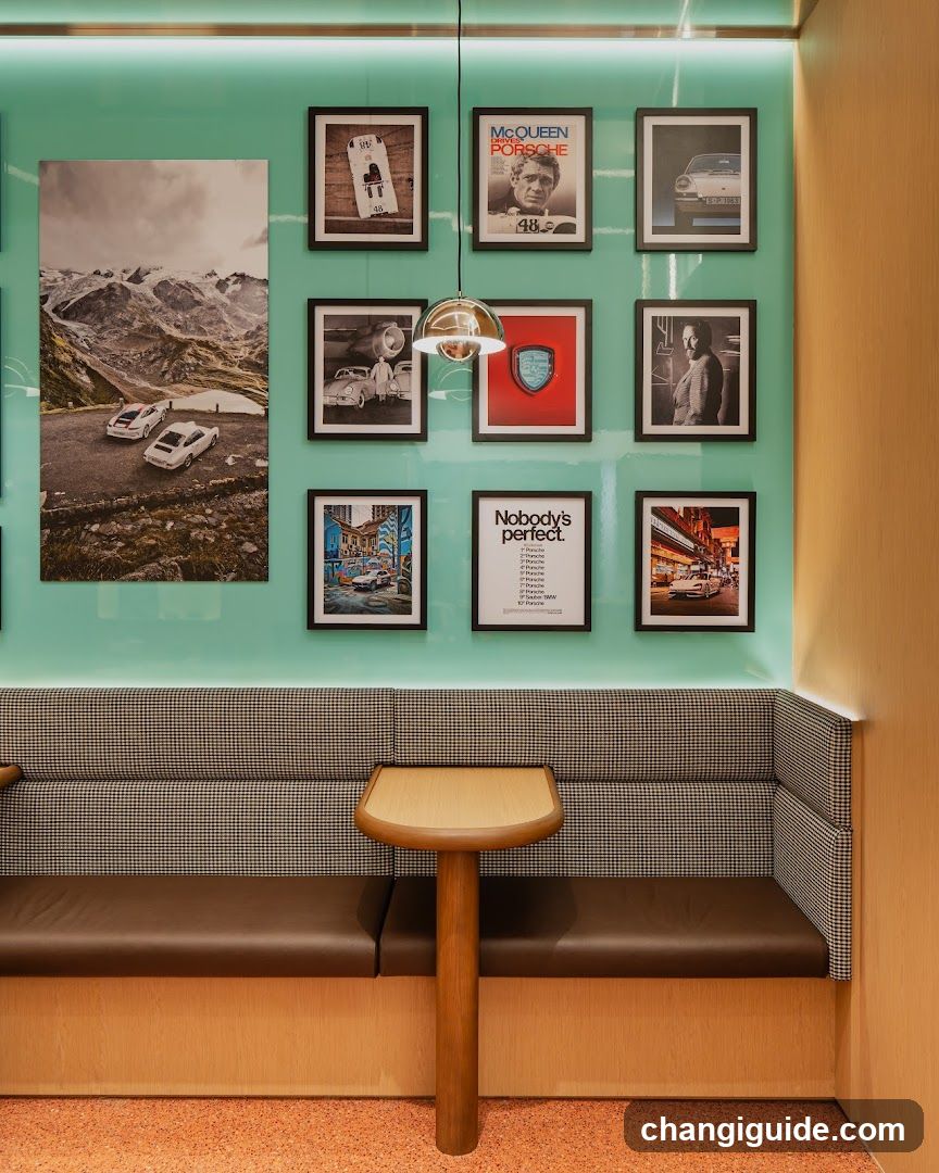 Interior Wall Display with Framed Art and Seating