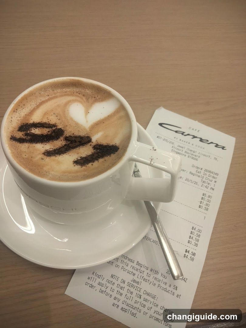Latte with '91' Art and Receipt