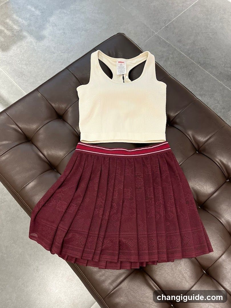 Burgundy Pleated Skirt and Cream Tank Top Set