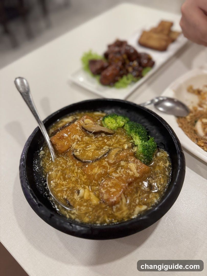 Dish with Broccoli and Mushrooms in Soup