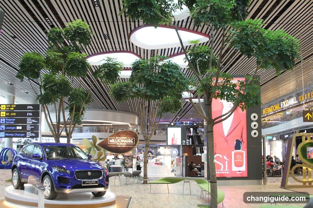Airport Interior with Car Display and Advertisements