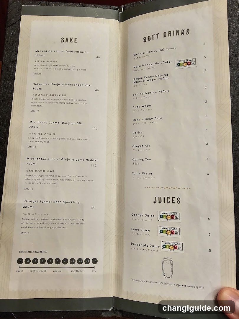 Sake and Soft Drinks Menu