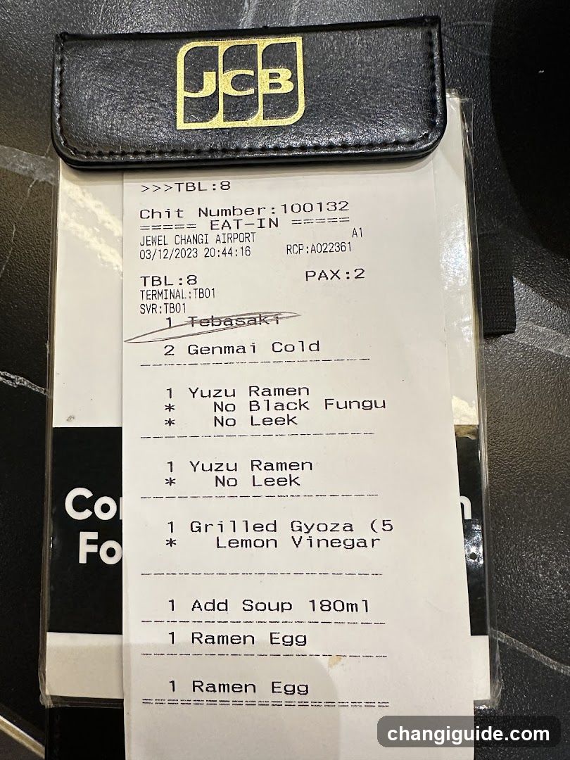 JCB Receipt with Food Order Details