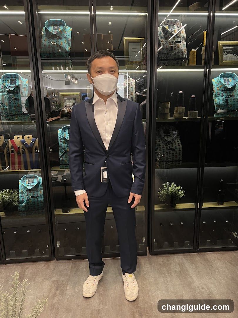 Man in Suit at Clothing Store Interior