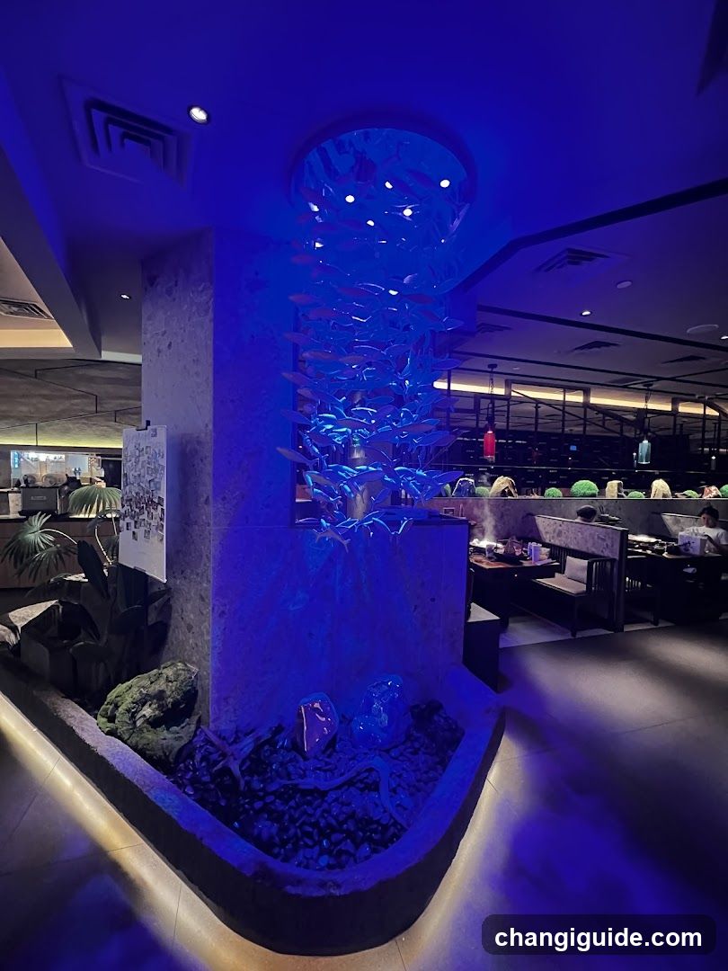 Restaurant Interior with Blue Lighting