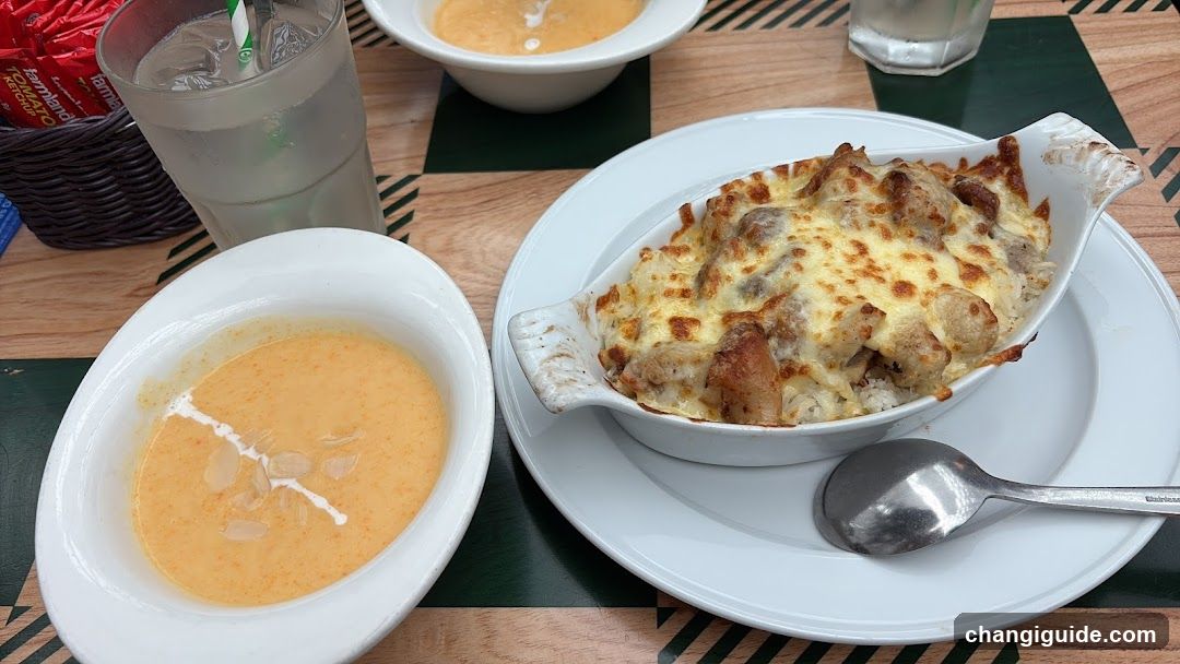 Dinner Table Setting with Casserole and Soup