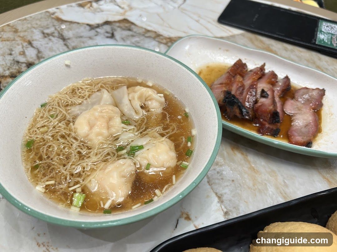 Dining Table with Wonton Noodles and Char Siu