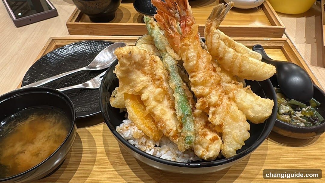Tempura Rice Bowl with Soup and Side Dish