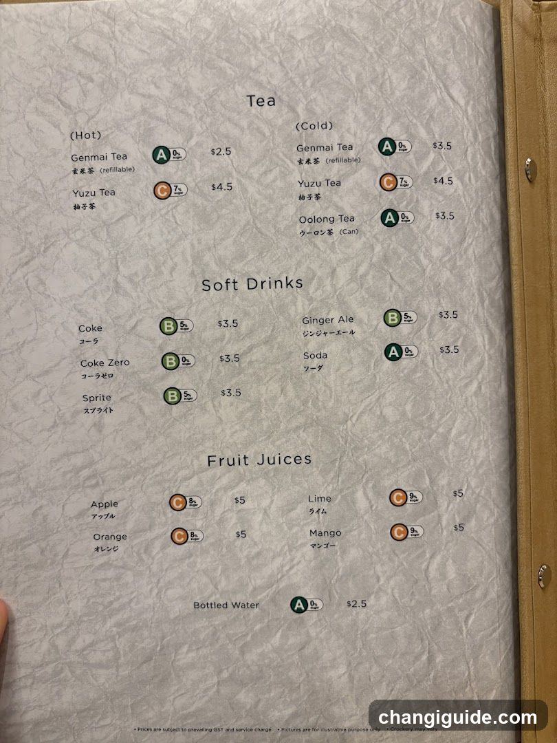Tea and Soft Drinks Menu
