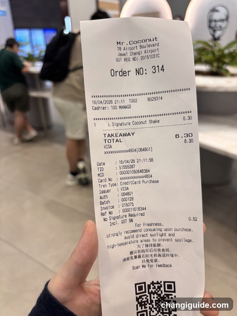 Receipt from Mr Coconut