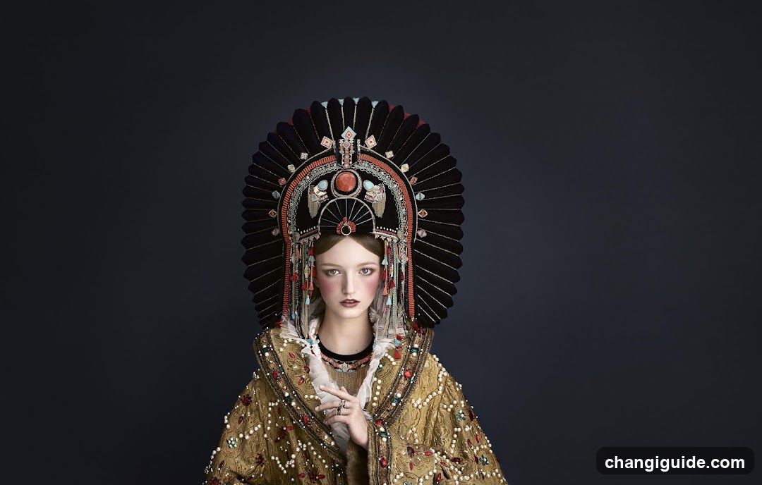 Elaborate Headdress and Ornate Garment