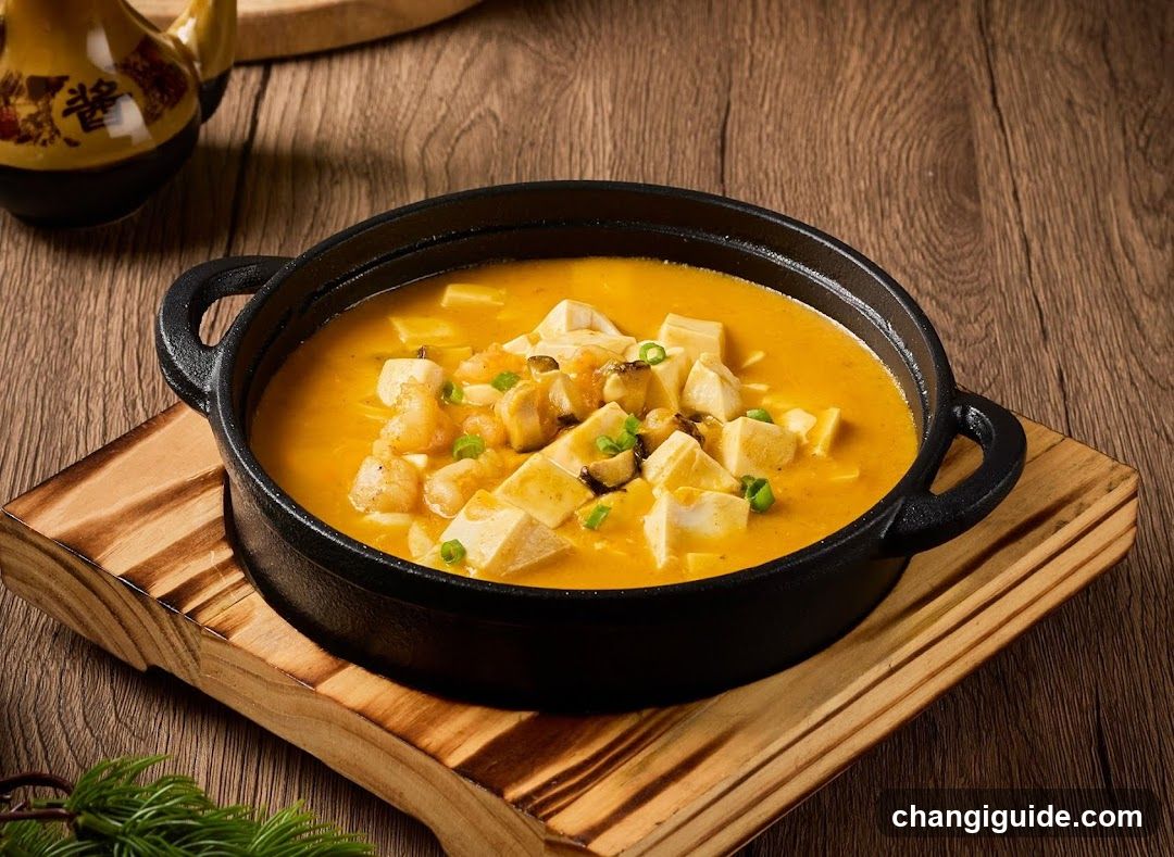 Seafood Tofu Stew in Cast Iron Pot