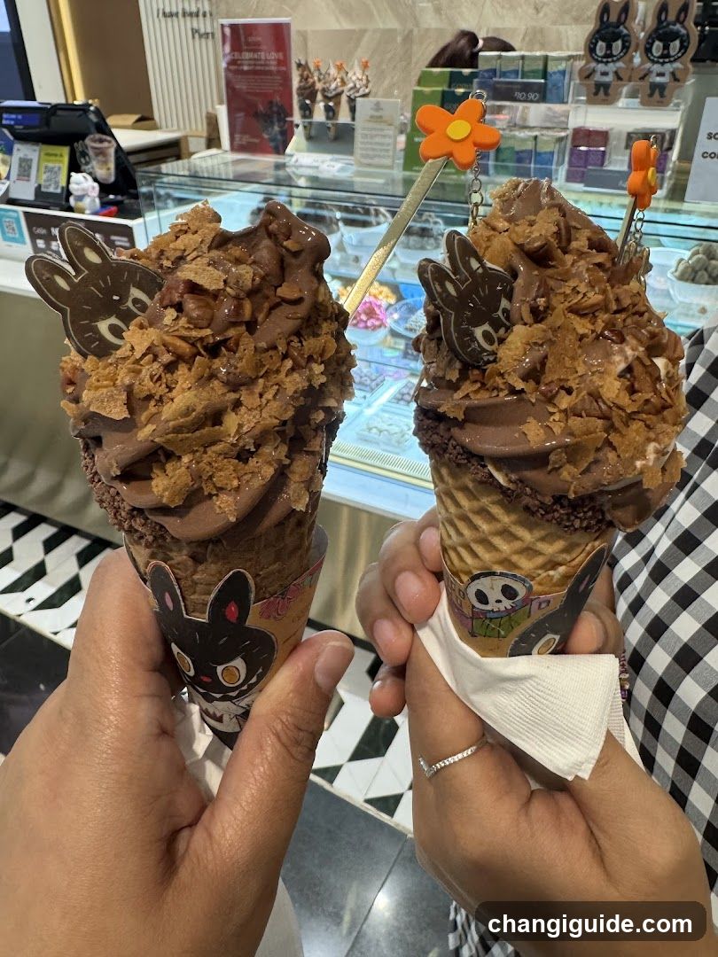 Chocolate Ice Cream Cones with Rabbit Decorations