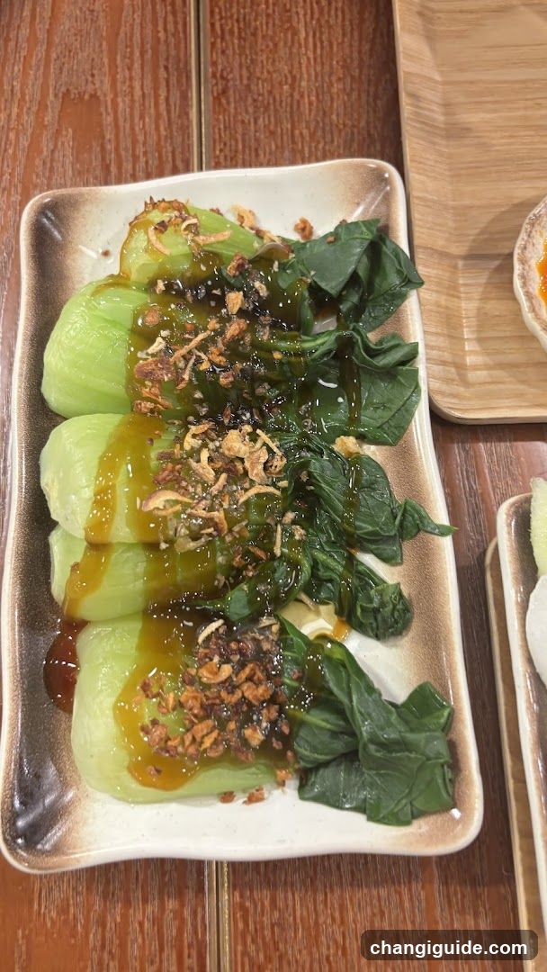 Stir-fried Bok Choy with Sauce and Crispy Toppings